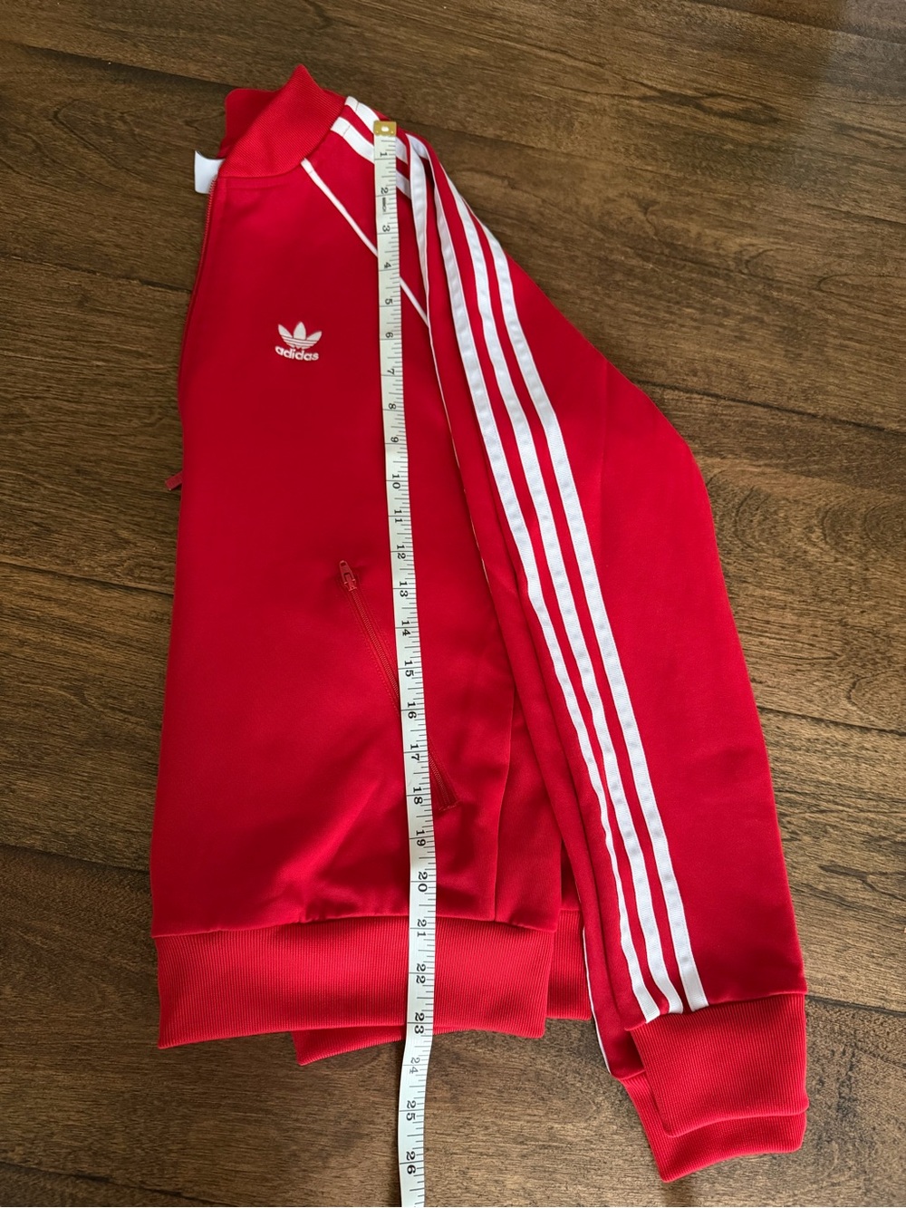 adidas Womens Red Track Jacket with White 3-Stripes and zipper pockets. size S - Picture 2 of 3